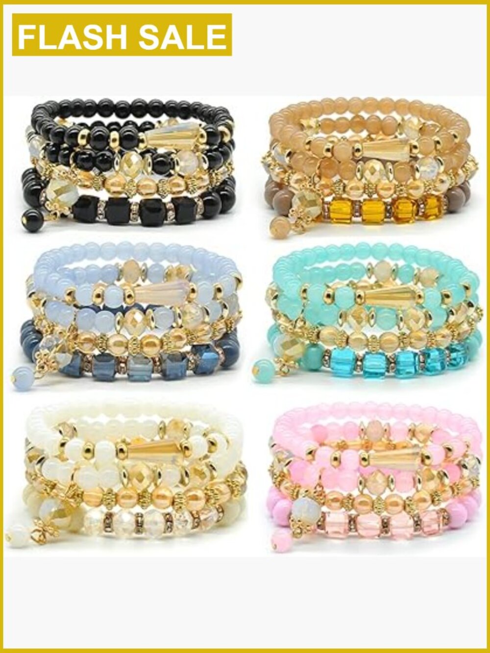 6 Sets Stackable Stretch Bracelets Boho Jewelry for Women